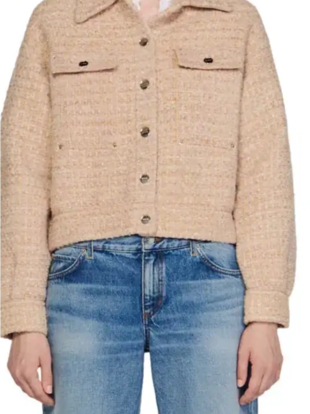 Sandro Beige Tweed Button-Up Jacket